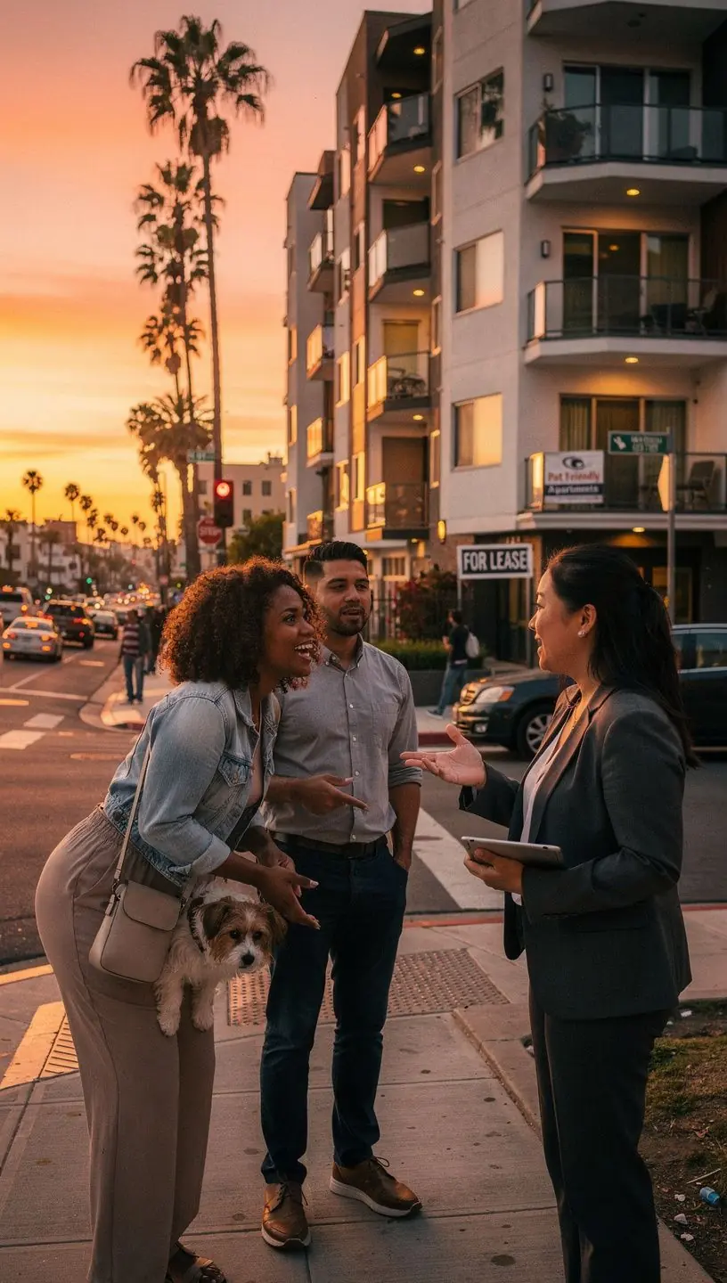 Znak "Wynajem przyjazny zwierzętom" na drzwiach mieszkania.
