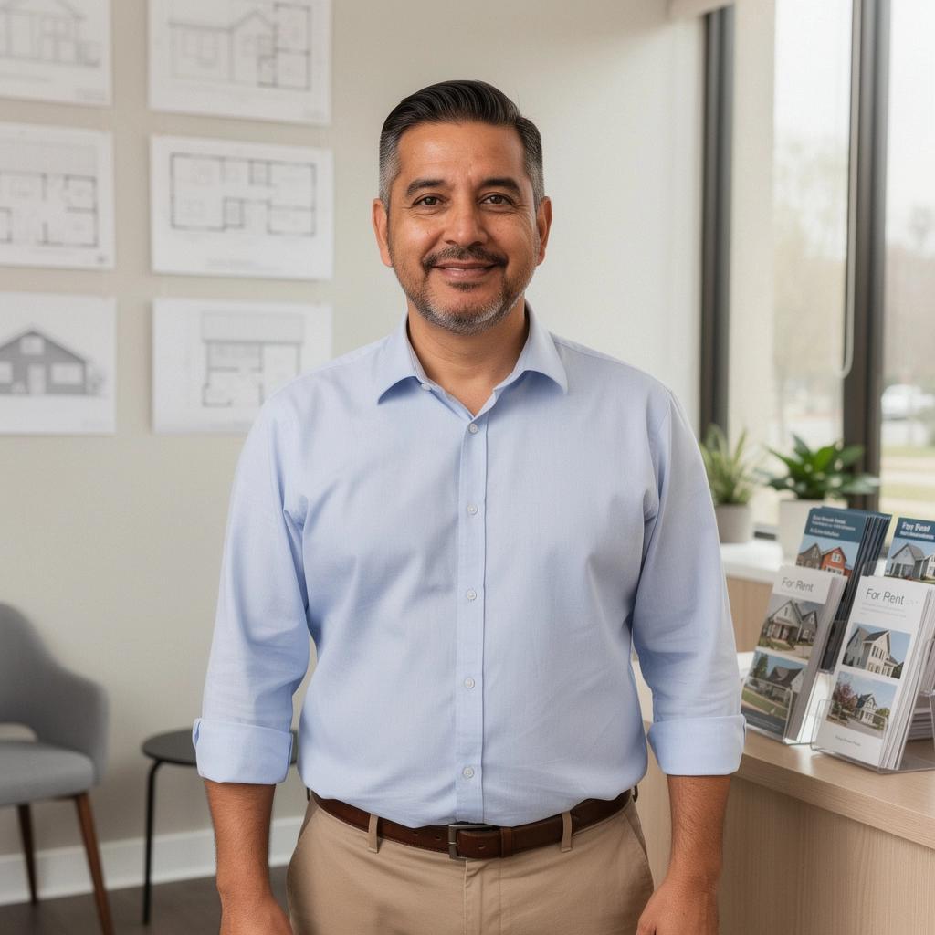 Osoba korzystająca z komputera w biurze wsparcia decyzji mieszkaniowych.